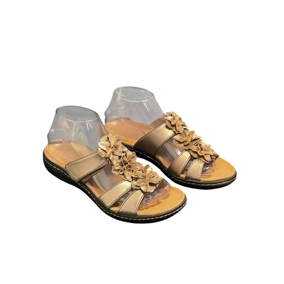 Clarks Collection Sandals Womens Sz 7 Laurieann Judi Pewter Slip On Mule Strappy - Picture 2 of 8